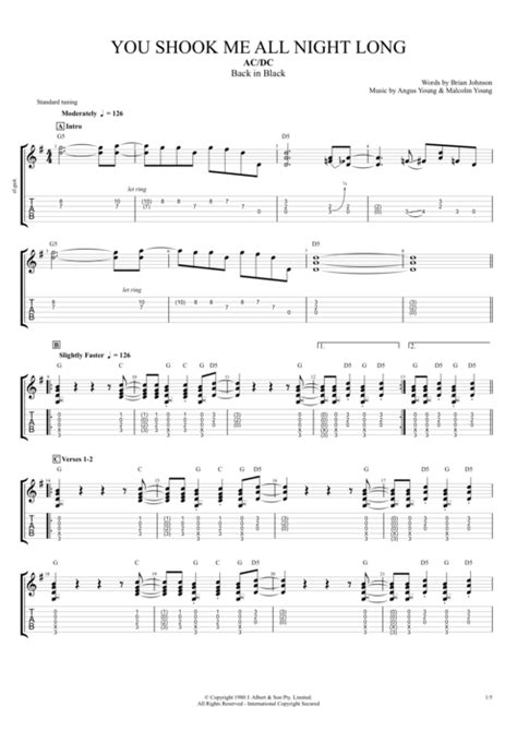 You Shook Me All Night Long By Acdc Full Score Guitar Pro Tab