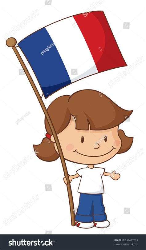 Little Girl Holding French Flag Vector De Stock Libre De Regalías