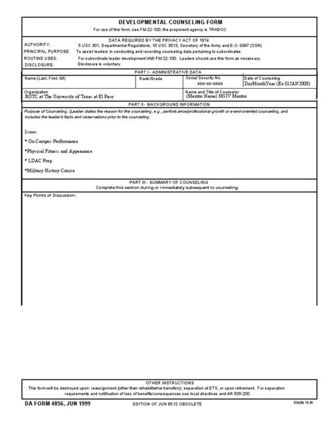 Counseling Form 4856 Fillable Printable Forms Free Online