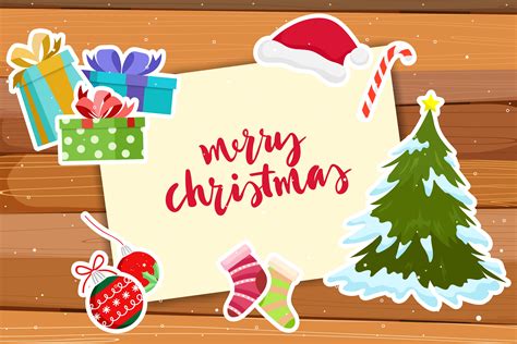 Christmas Greeting Card With Decoration Stickers 689724 Vector Art At