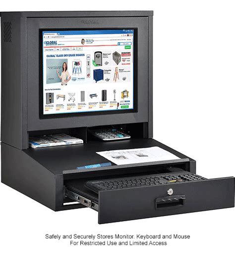 This steel mobile security computer cabinet enclosure is designed to hold lcd flat panel monitors up to 24 diagonal and physically helps protect your computer equipment and data from surrounding hazards, vandalism, and insider hacks. Computer Furniture | Computer Cabinets | Global Industrial ...