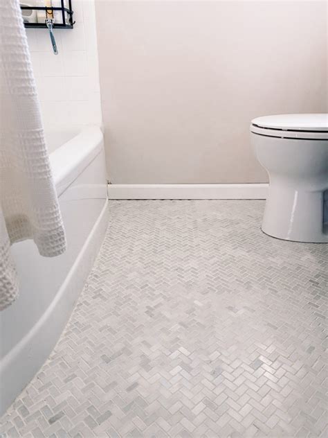 Herringbone Floor Tile In Bathroom Orc Week 6 Blushing Bungalow