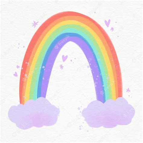 Illustration Of Vibrant Watercolor Rainbow With Clouds Free Vector