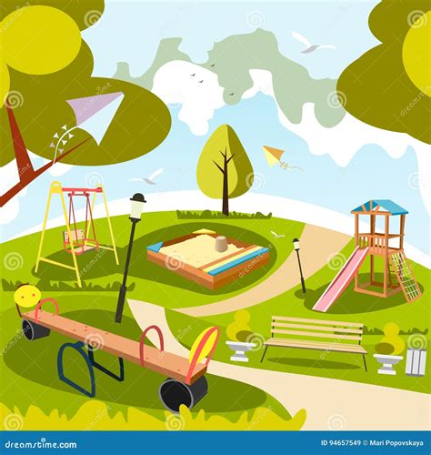 Park And Playground Cartoon Stock Vector Illustration Of Game Area