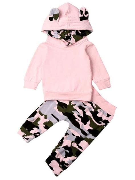 Kids Baby Boy Girl Clothes Set Solid Long Sleeve Hooded Sweatshirt