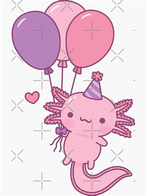 Cute Axolotl Holding Party Balloons Sticker For Sale By Rustydoodle