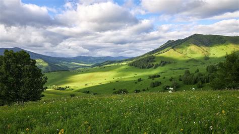 Wallpaper Id 124459 Nature Landscape Sky Clouds Mountains Field