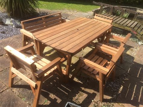 6 Table 1 Bench And 4 Chairs Solid Wooden Garden Furniture Set Super