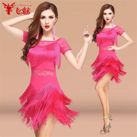 Sexy Latin Dance Costume Lace Fringed Dress Female Adult Latin Dress