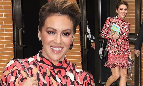 Alyssa Milano Shows Off Her Gorgeous Gams In A Colorful Mini Dress Daily Mail Online