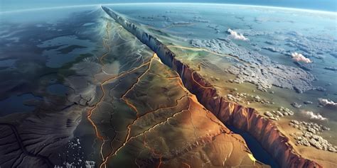 Illustration Of Tectonic Plates Shifting With A Fault Line And Earths