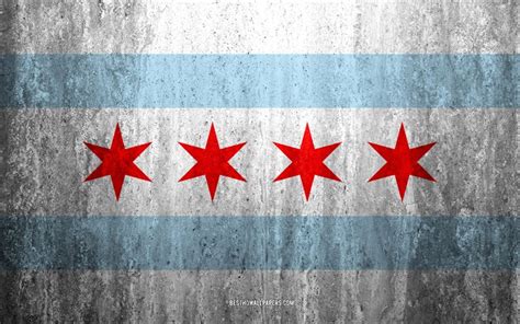 Download Wallpapers Flag Of Chicago Illinois 4k Stone Background