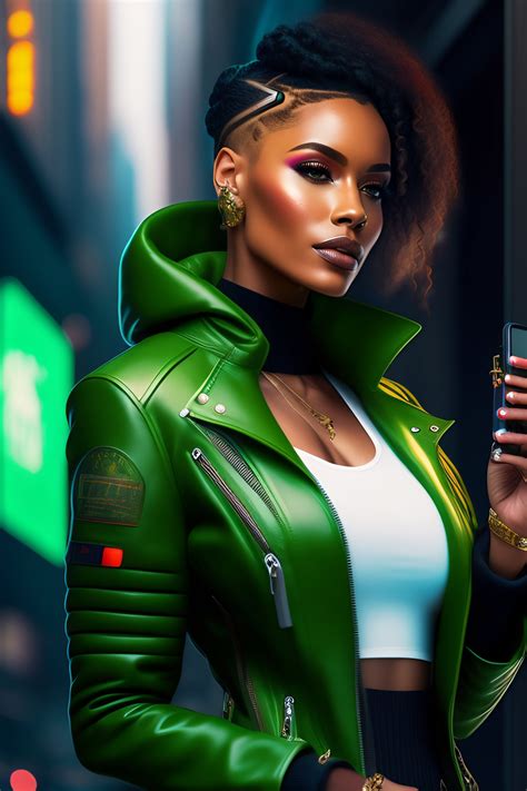Lexica A Beautiful Light Skinned Woman Green Leather Jacket Playing