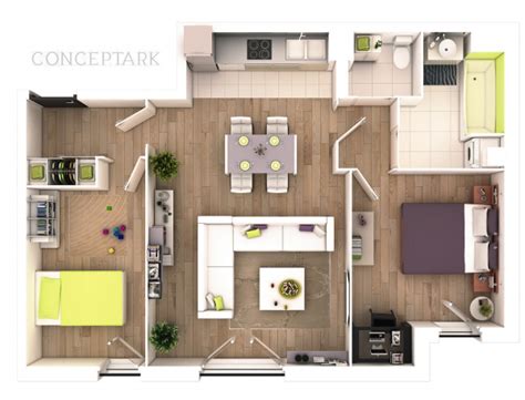 25 More 2 Bedroom 3d Floor Plans