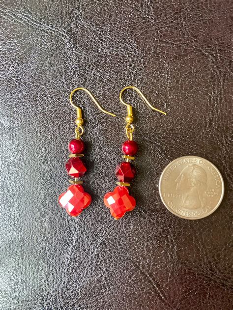 Red And Gold Earrings Etsy