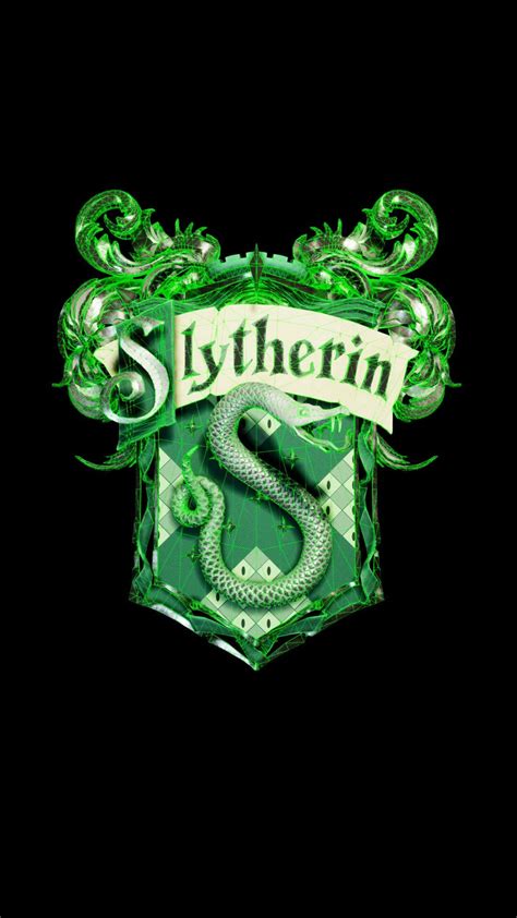 Slytherin Crest With Green Snakes On The Front And White Letters In The