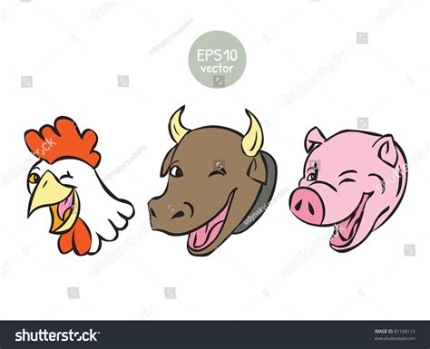 Set Cow Chicken Pig Cartoon Stock Vector Illustration 81168115