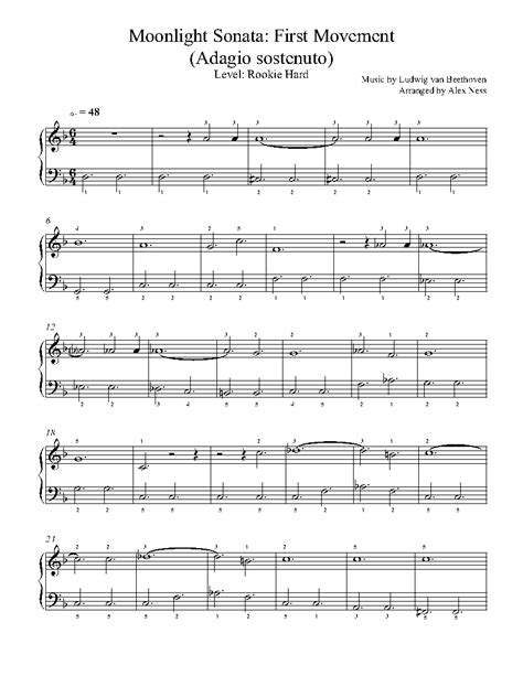 The original amateur observations of a tune. Moonlight Sonata by Ludwig van Beethoven Piano Sheet Music | Rookie Level