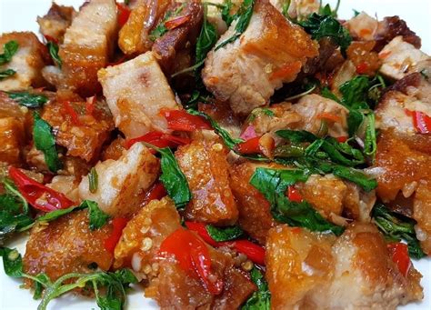 Crispy Pork Belly Stir Fry With Hot Basil Nine Tastes Fine Thai Cuisine