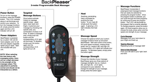 Homedics Lss 5h Back Pleaser 5 Motor Programmable Back Massager Instruction Manual And Warranty