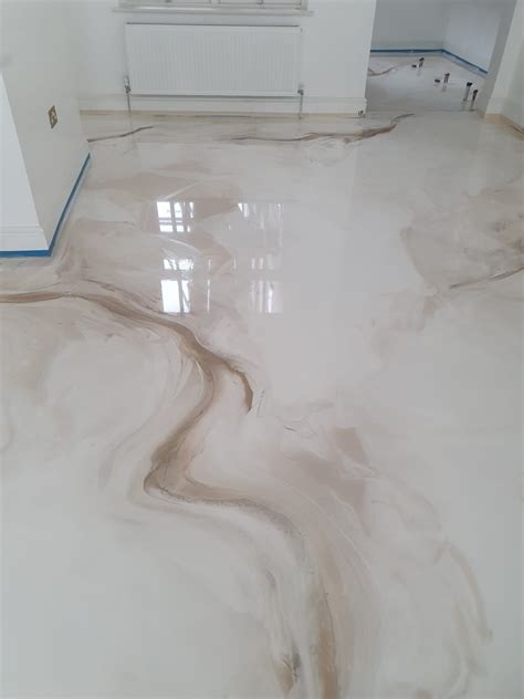 White Grey Marble Effect Epoxy Resin Flooring Modern Shopfront