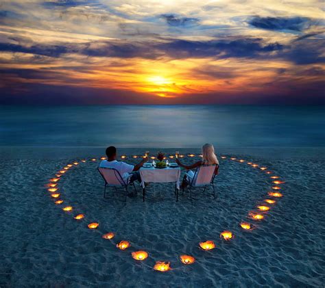 2k Free Download Sunset Couple Beach Candles Couple Heart Love Nature Romantic Sea