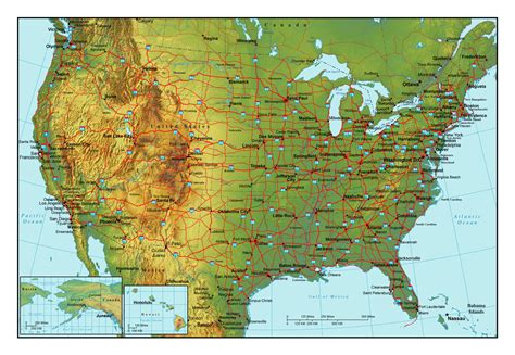 Topographical Map Of The Usa With Highways And Major Cities Usa