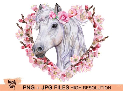 Horse With Flowers Sublimation Designs Downloads Watercolor Horse