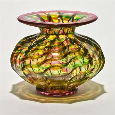 Optic Rib Flared Lip Navajo Vases By Michael Trimpol And Monique Lajeunesse Art Glass Vase