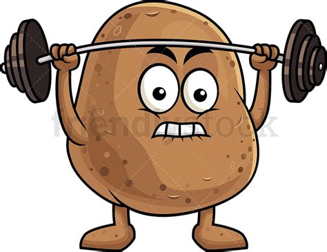 Potato Mascot Lifting Weights Cartoon Vector Clipart Friendlystock