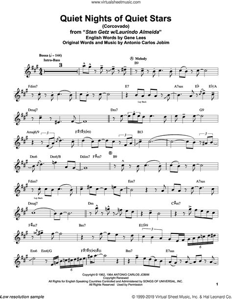Quiet Nights Of Quiet Stars Corcovado Sheet Music For Alto Saxophone