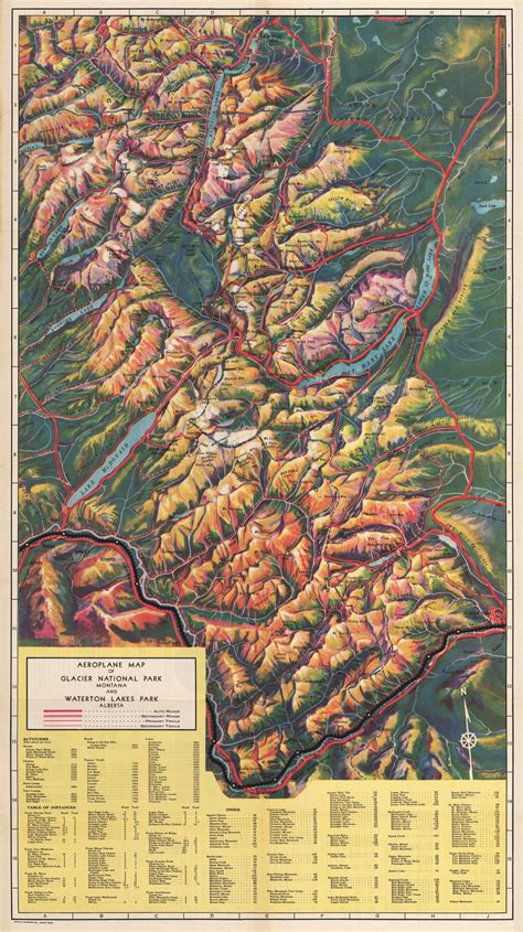 Vintage Map Of Glacier National Park And Waterton Lakes Park Alberta
