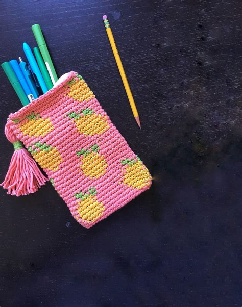 Lemon Crocheted Pencil Case Multi Purpose Zippered Fabric Etsy Uk