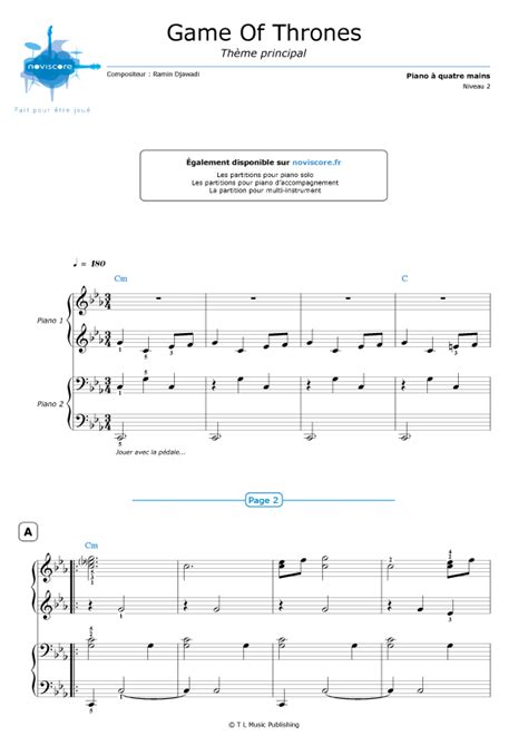 Partition clarinette de grande qualité pour game of thrones de ramin djawadi. Partitura piano 4 manos Juego de Tronos (tema principal ...