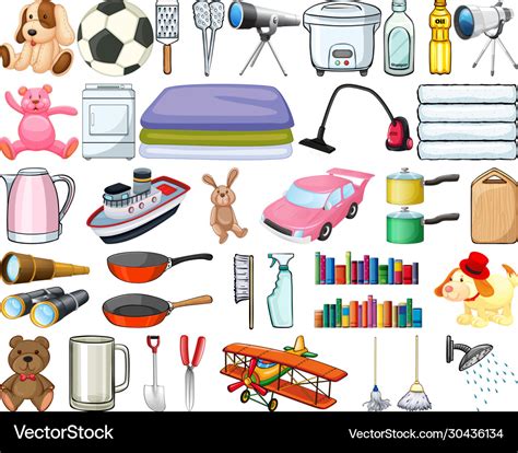 Large Set Household Items On White Background Vector Image
