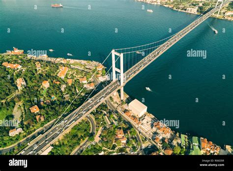 Aerial View Of The Bosphorus Bridge In Besektas Istanbul Turkey