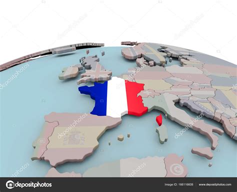 Todos los elementos están separados en capas editables claramente etiquetados. Mapa político de Francia en el mundo con bandera — Foto de ...