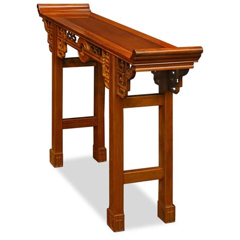 48 Inch Natural Finish Rosewood Coin Design Altar Table Asian Furniture