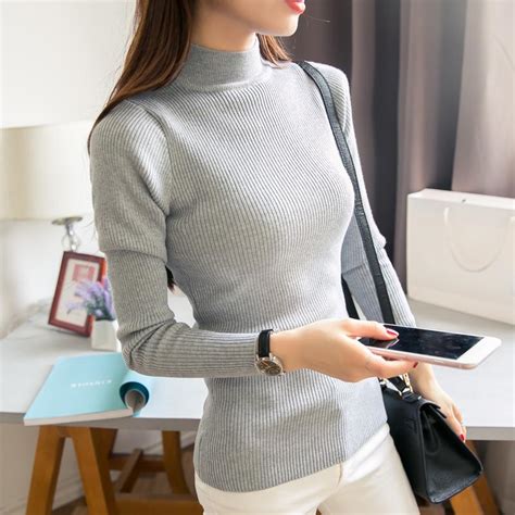 Women Korean Casual Knitted Sweater Turtle Neck Long Sleeve T Shirt Tops Shopee Singapore