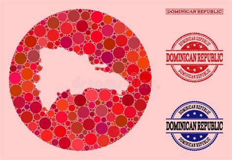 Hole Circle Map Of Dominican Republic Mosaic And Scratched Seal Stock