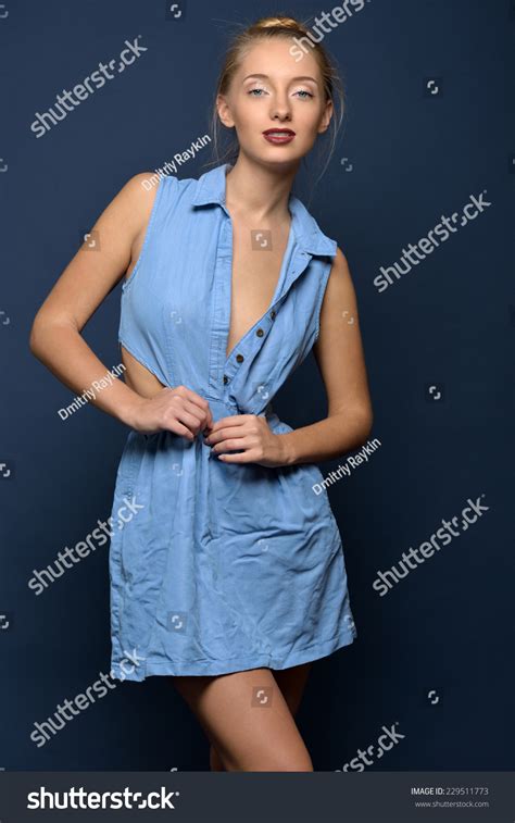 Beautiful Sexy Blonde Woman Jeans Dress 스톡 사진 Shutterstock