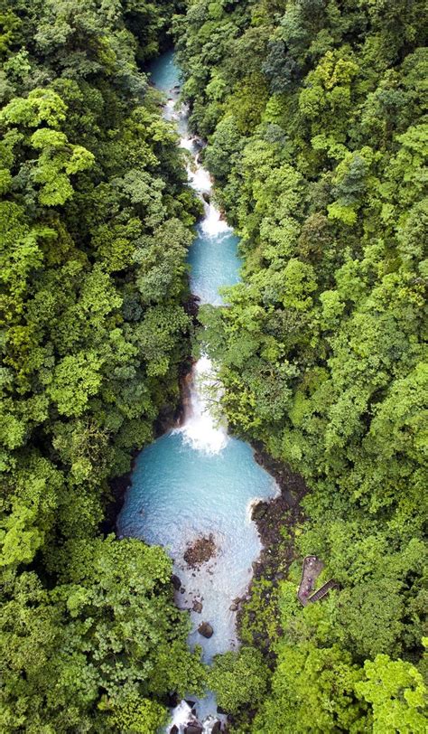 Rio Celester And The Waterfall In Costa Rica From Above Click Through