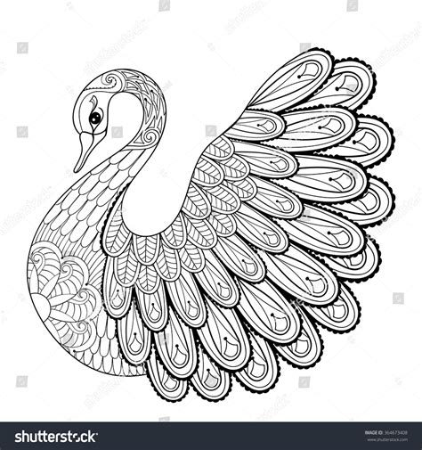 Hand Drawing Artistic Swan Adult Coloring Stock Vector