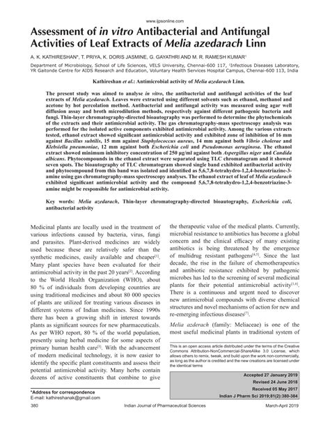 Pdf Assessment Of In Vitro Antibacterial And Antifungal Activities Of