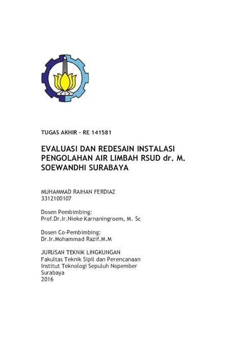 PDF EVALUASI DAN REDESAIN INSTALASI PENGOLAHAN AIR LIMBAH Biaya RAB Yang