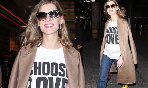 Rosamund Pike Urges Fans To Choose Love In Graphic T Shirt And Denim