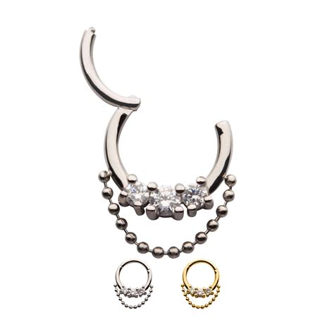 premium claw set crystal chain segment ring 16g bodymods jewelry