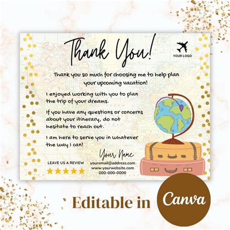 Travel Agents Thank You Card Editable Canva Template Total 8 Etsy