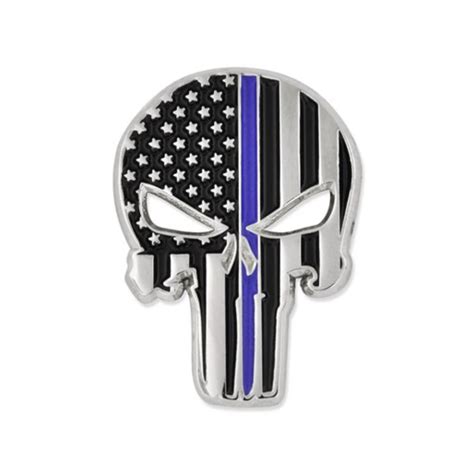Thin Blue Line Skull Lapel Pin Flag And Cross