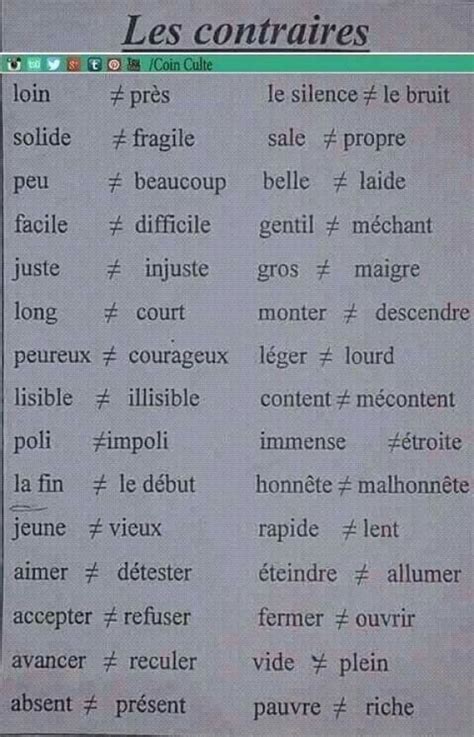vocabulaire - enseigner par les contraires #grammar #grammar | French ...